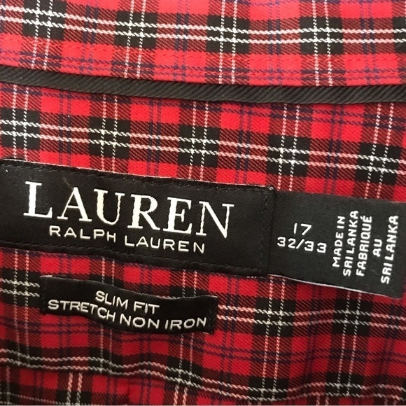 Lauren Ralph Lauren Black Label Red Plaid Button Down Slim Fit Stretch S… - Picture 4 of 4